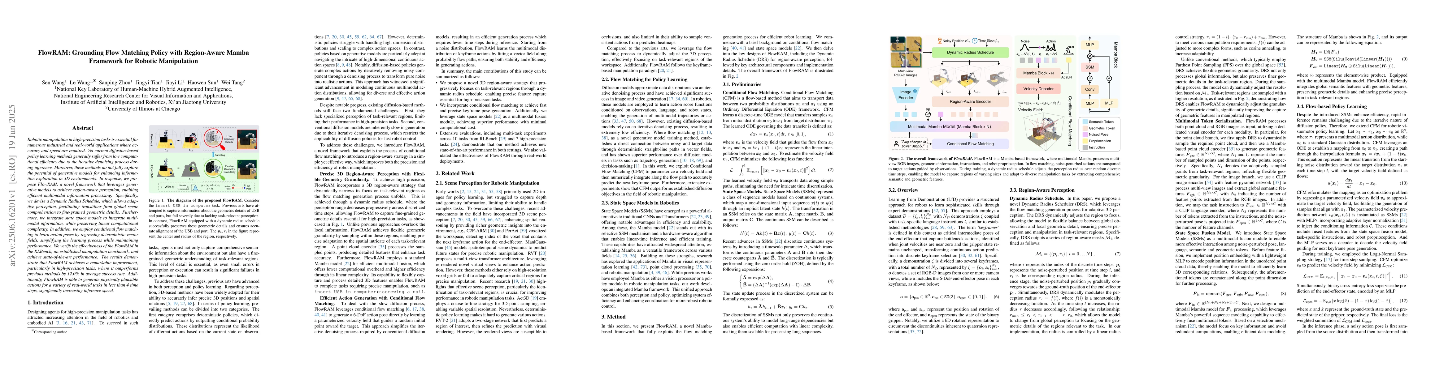 Thumbnail for FlowRAM: Grounding Flow Matching Policy with Region-Aware Mamba
  Framework for Robotic Manipulation