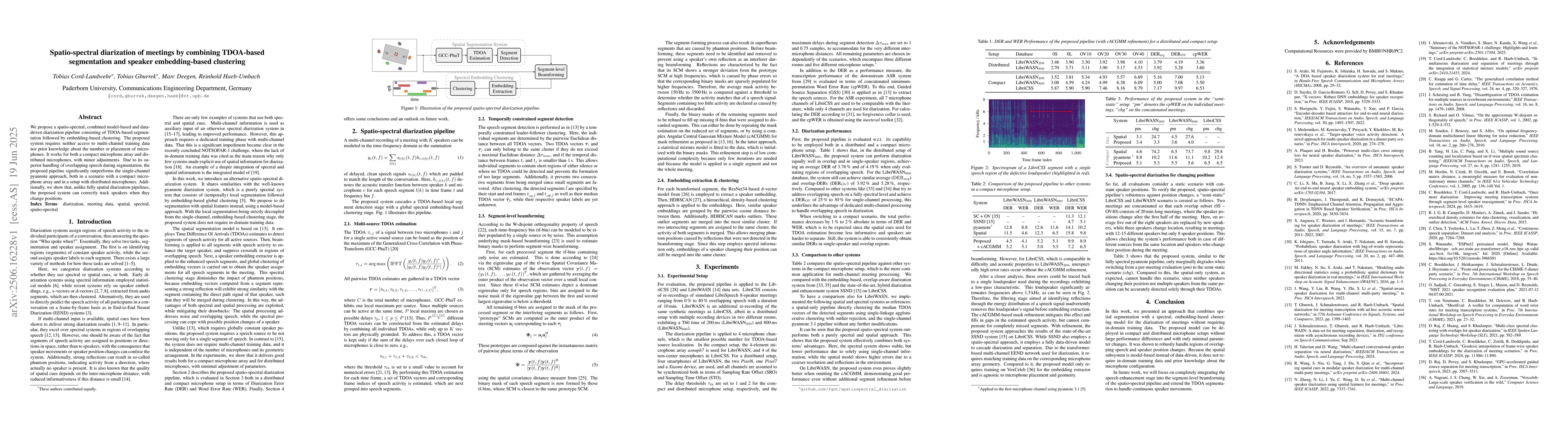 Thumbnail for Spatio-spectral diarization of meetings by combining TDOA-based
  segmentation and speaker embedding-based clustering