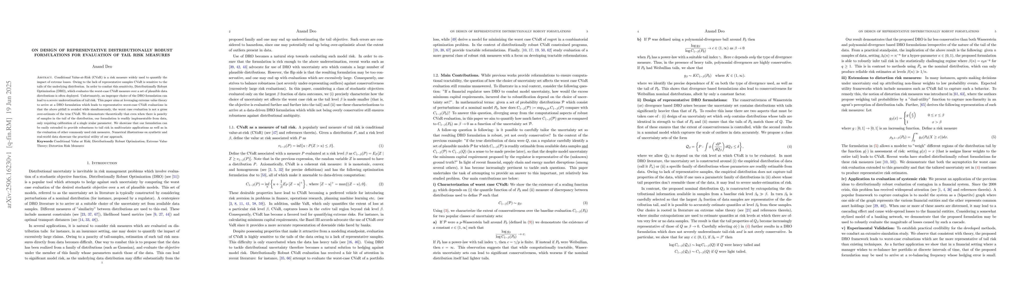 Thumbnail for On Design of Representative Distributionally Robust Formulations for
  Evaluation of Tail Risk Measures