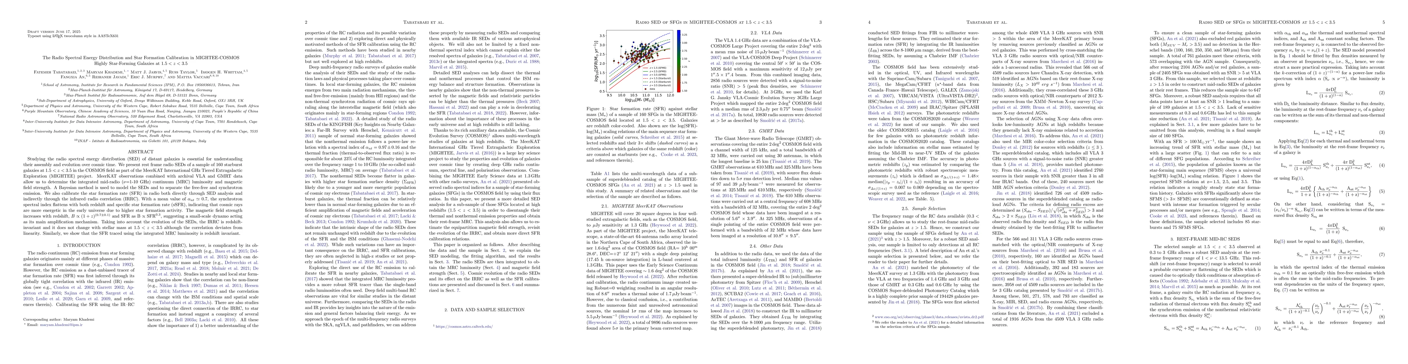 Thumbnail for The Radio Spectral Energy Distribution and Star Formation Calibration in
  MIGHTEE-COSMOS Highly Star-Forming Galaxies at 1.5 < z < 3.5
