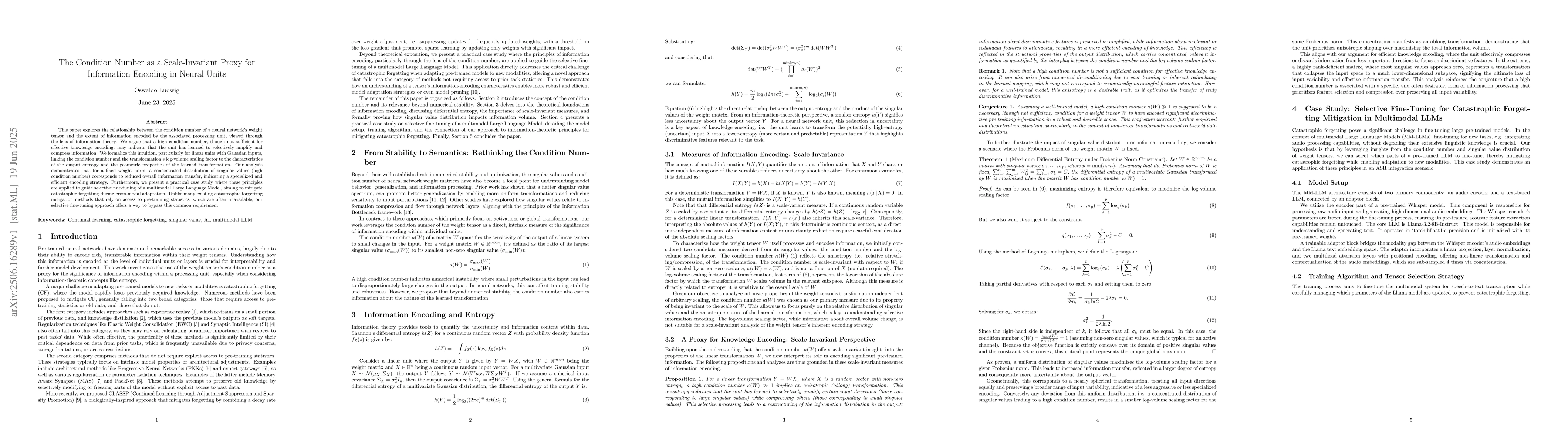 Thumbnail for The Condition Number as a Scale-Invariant Proxy for Information Encoding
  in Neural Units