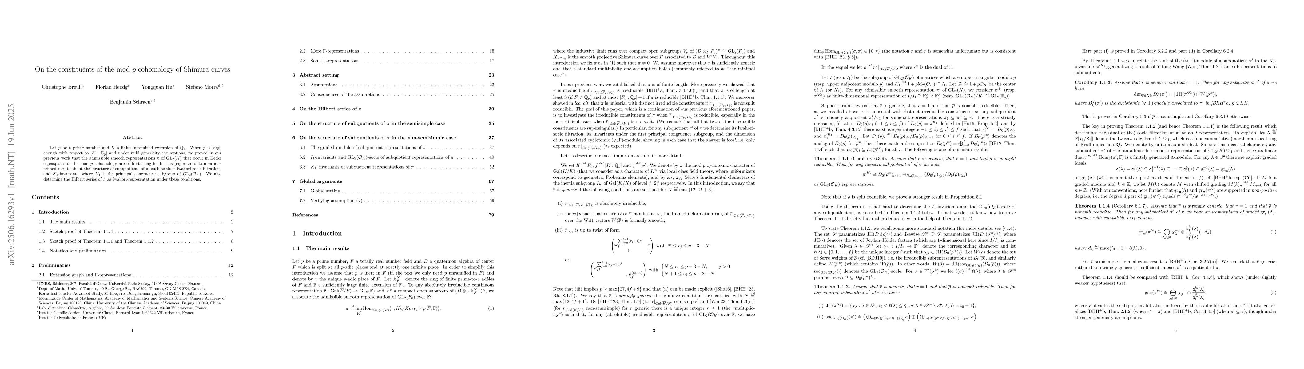Thumbnail for On the constituents of the mod $p$ cohomology of Shimura curves