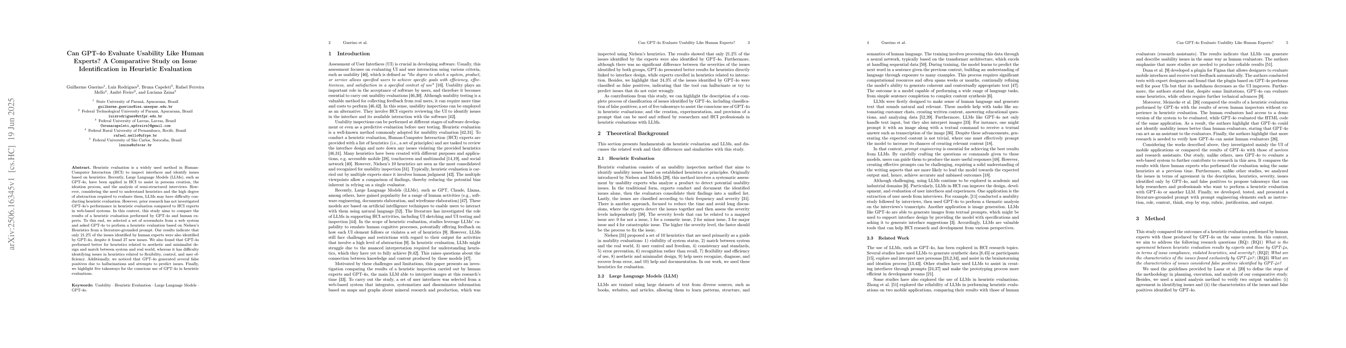 Thumbnail for Can GPT-4o Evaluate Usability Like Human Experts? A Comparative Study on
  Issue Identification in Heuristic Evaluation