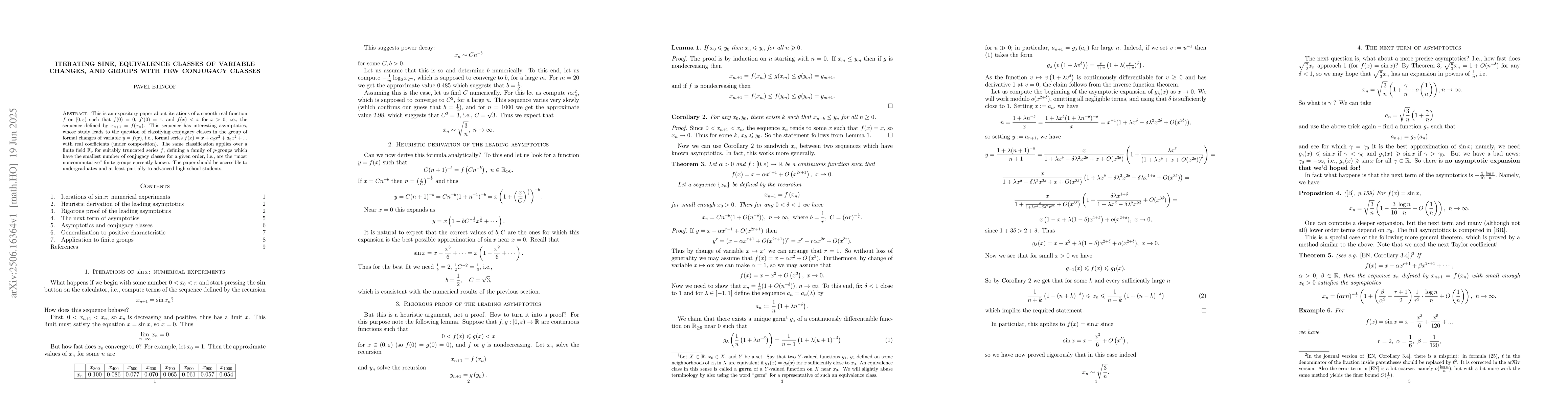 Thumbnail for Iterating sine, equivalence classes of variable changes, and groups with
  few conjugacy classes