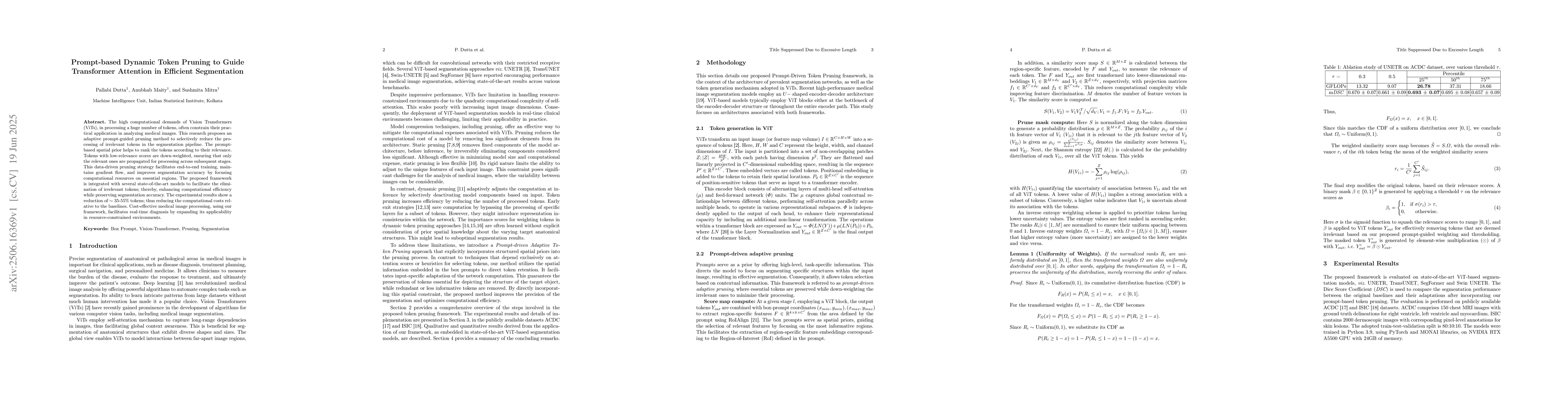 Thumbnail for Prompt-based Dynamic Token Pruning to Guide Transformer Attention in
  Efficient Segmentation