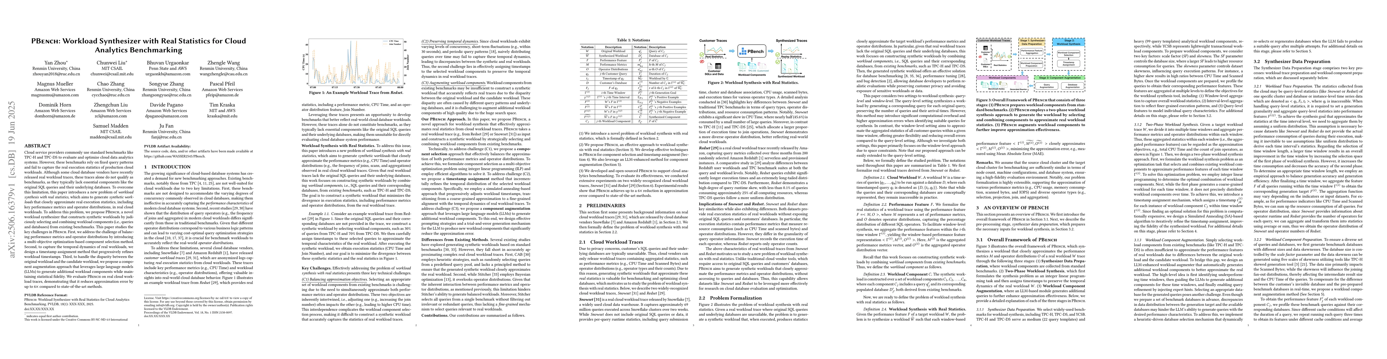 Thumbnail for PBench: Workload Synthesizer with Real Statistics for Cloud Analytics
  Benchmarking