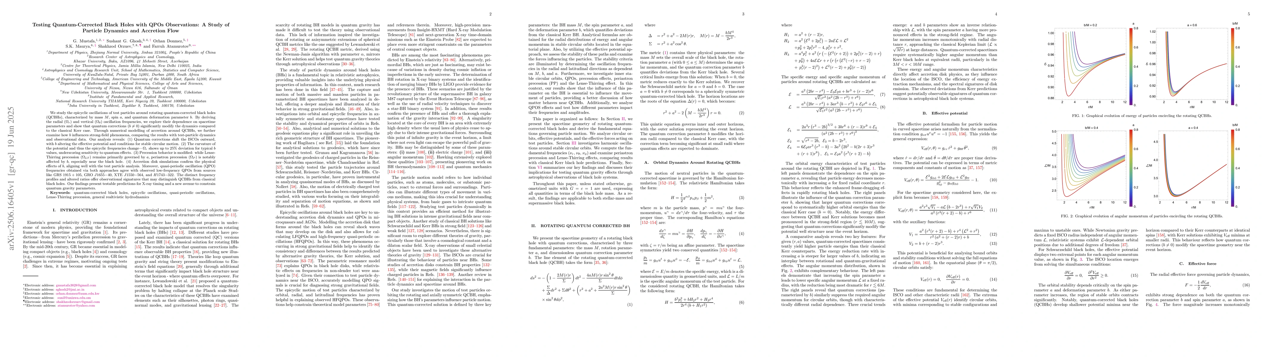 Thumbnail for Testing Quantum-Corrected Black Holes with QPOs Observations: A Study of
  Particle Dynamics and Accretion Flow