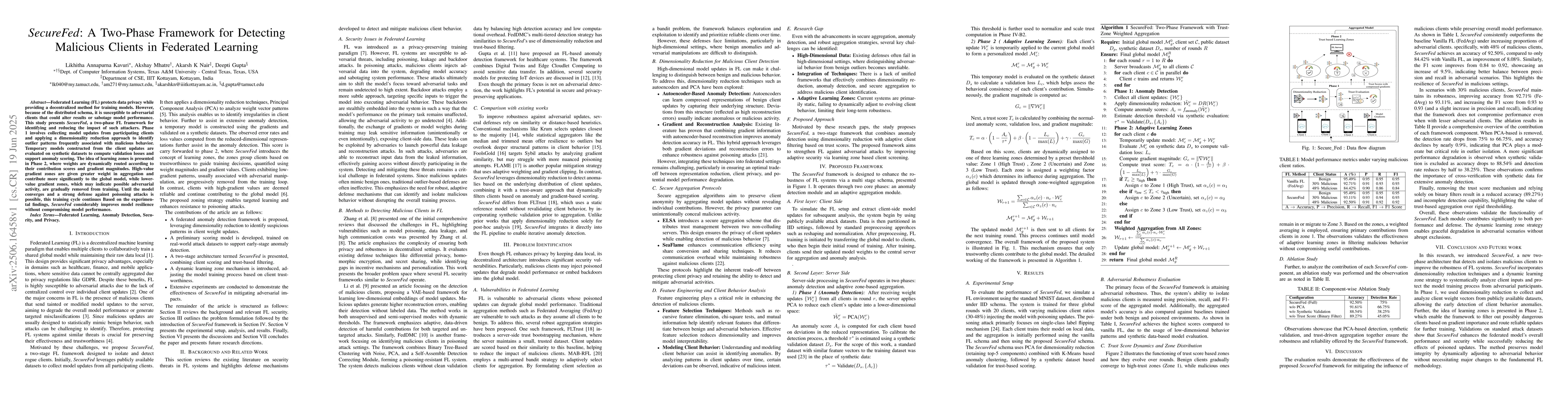 Thumbnail for SecureFed: A Two-Phase Framework for Detecting Malicious Clients in
  Federated Learning