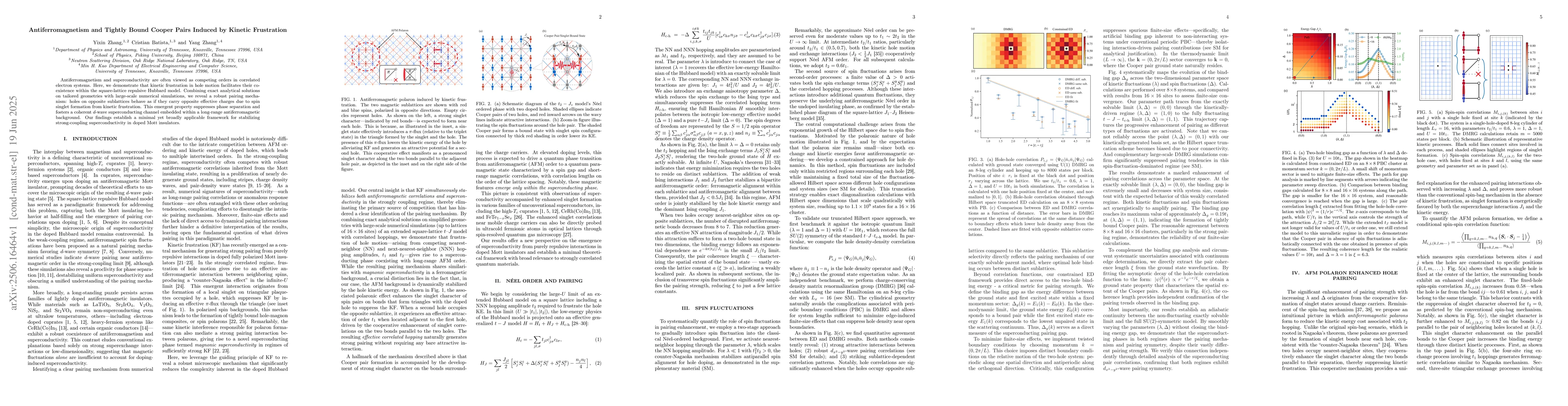 Thumbnail for Antiferromagnetism and Tightly Bound Cooper Pairs Induced by Kinetic
  Frustration