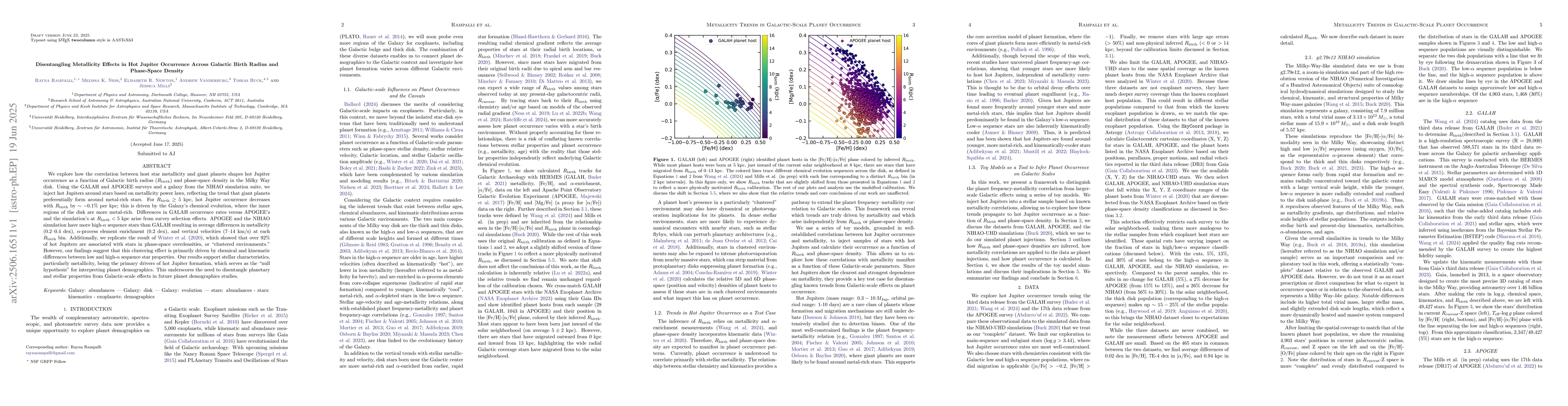 Thumbnail for Disentangling Metallicity Effects in Hot Jupiter Occurrence Across
  Galactic Birth Radius and Phase-Space Density