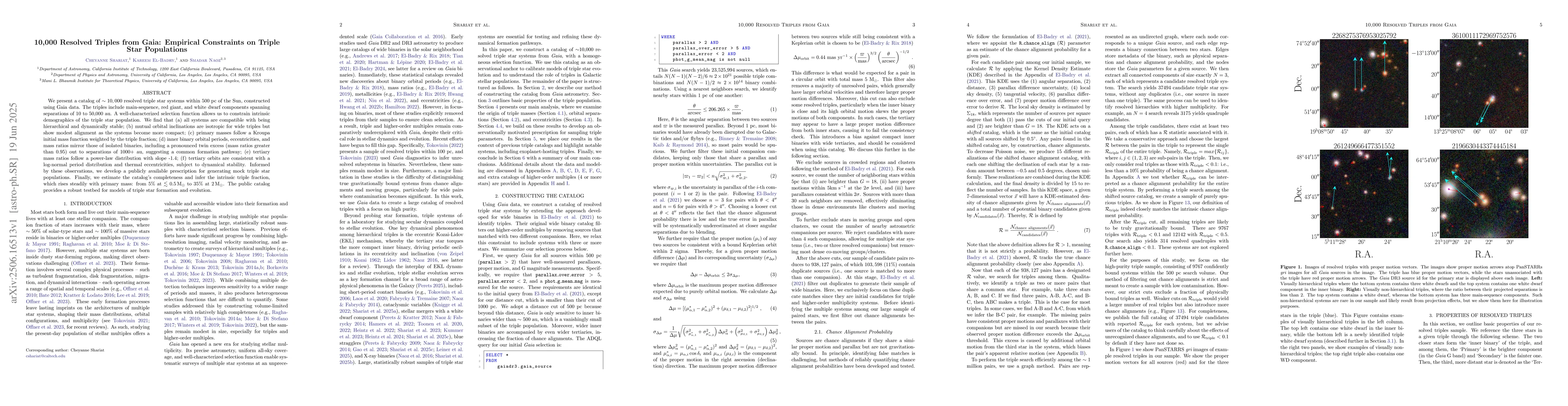 Thumbnail for 10,000 Resolved Triples from Gaia: Empirical Constraints on Triple Star
  Populations