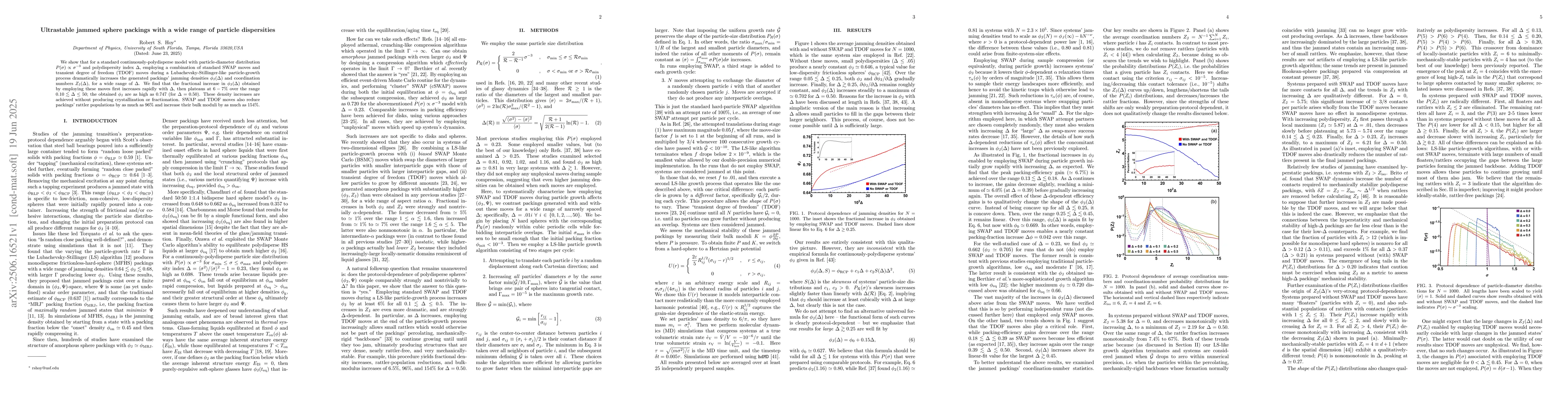 Thumbnail for Ultrastable jammed sphere packings with a wide range of particle
  dispersities