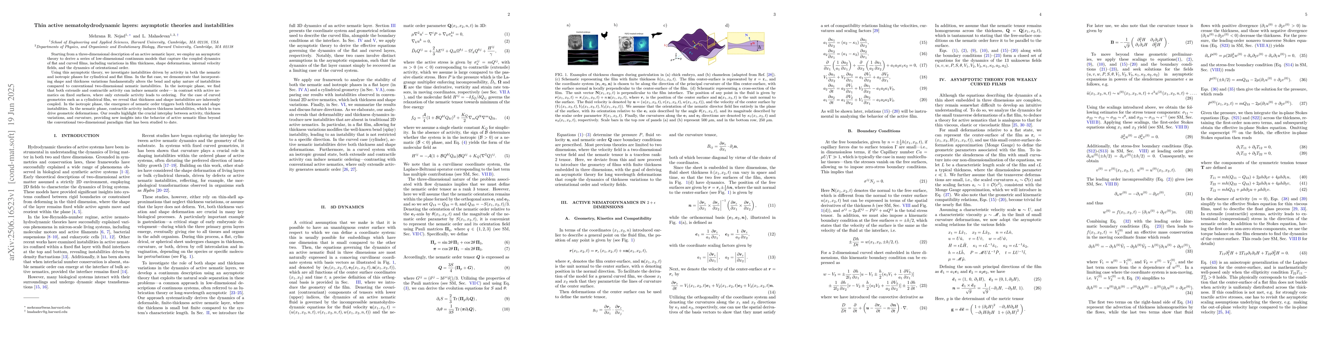 Thumbnail for Thin active nematohydrodynamic layers: asymptotic theories and
  instabilities