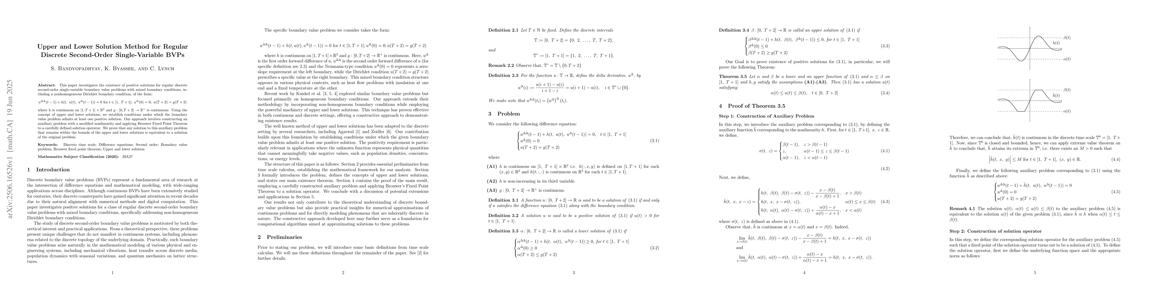 Thumbnail for Upper and Lower Solution Method for Regular Discrete Second-Order
  Single-Variable BVPs