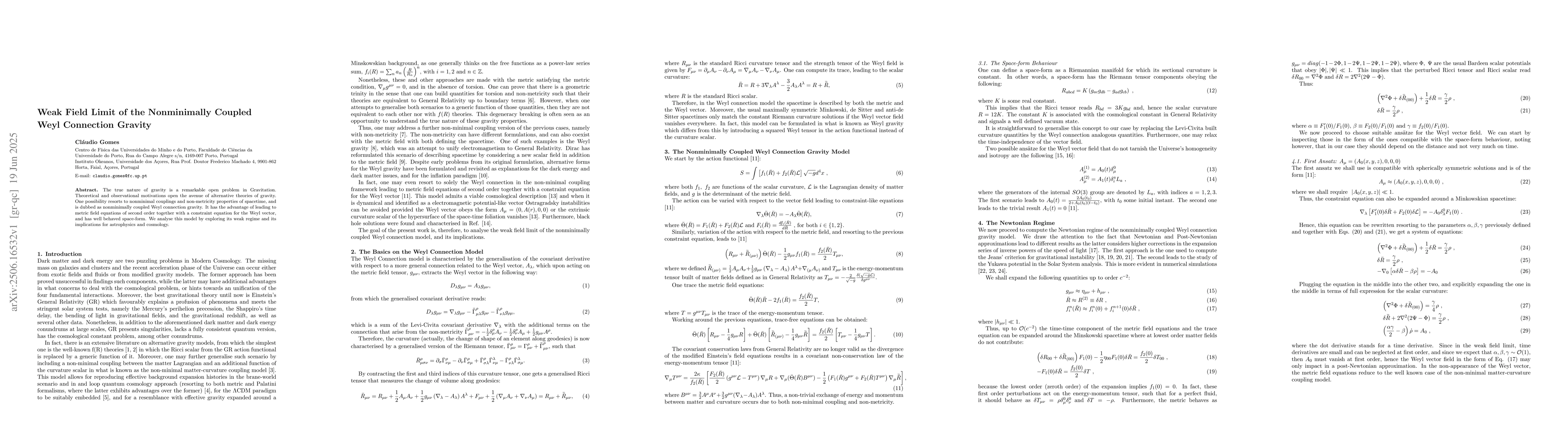 Thumbnail for Weak Field Limit of the Nonminimally Coupled Weyl Connection Gravity