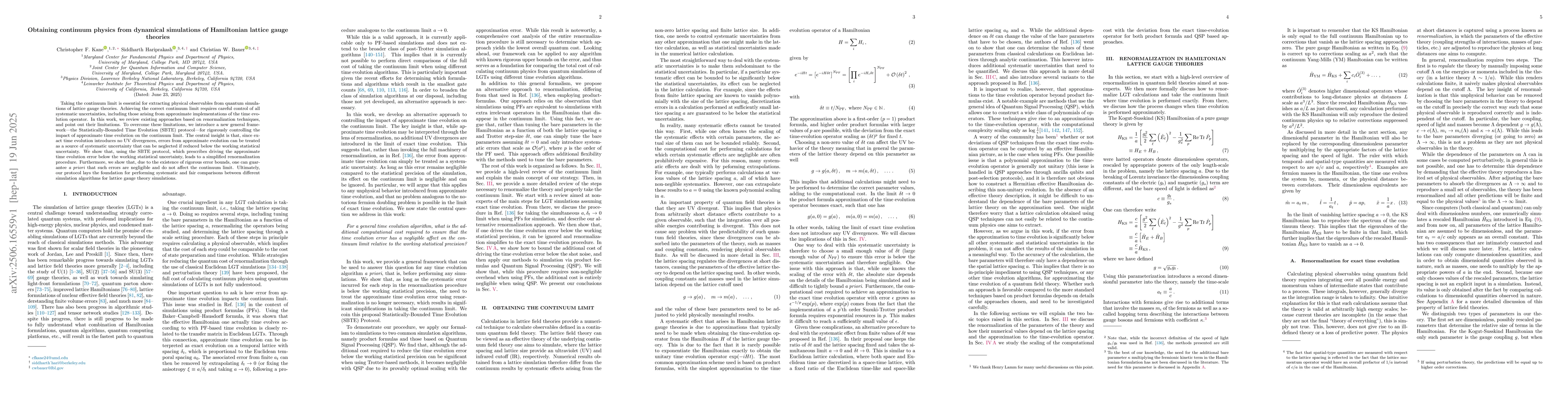 Thumbnail for Obtaining continuum physics from dynamical simulations of Hamiltonian
  lattice gauge theories