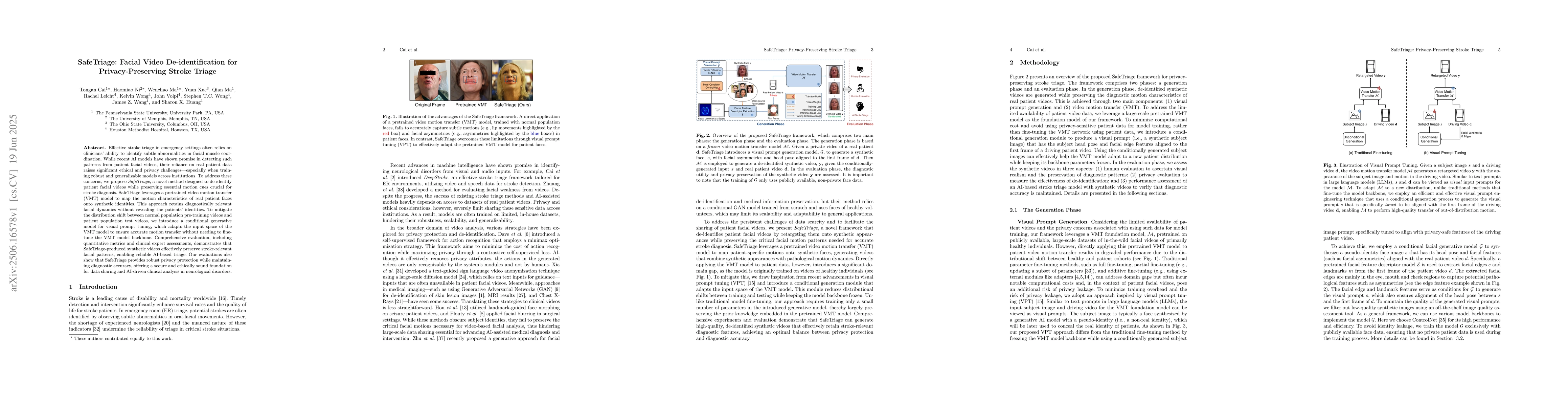 Thumbnail for SafeTriage: Facial Video De-identification for Privacy-Preserving Stroke
  Triage