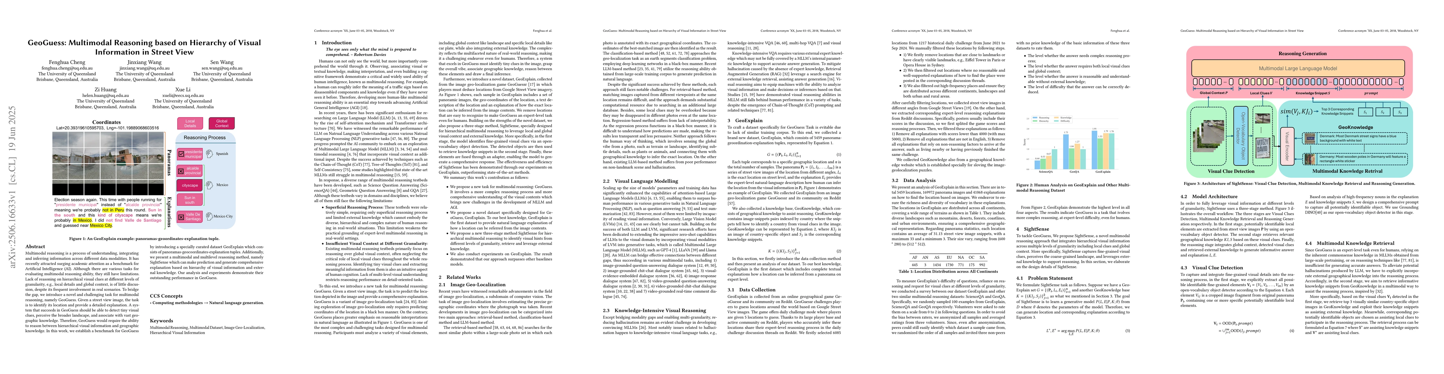 Thumbnail for GeoGuess: Multimodal Reasoning based on Hierarchy of Visual Information
  in Street View