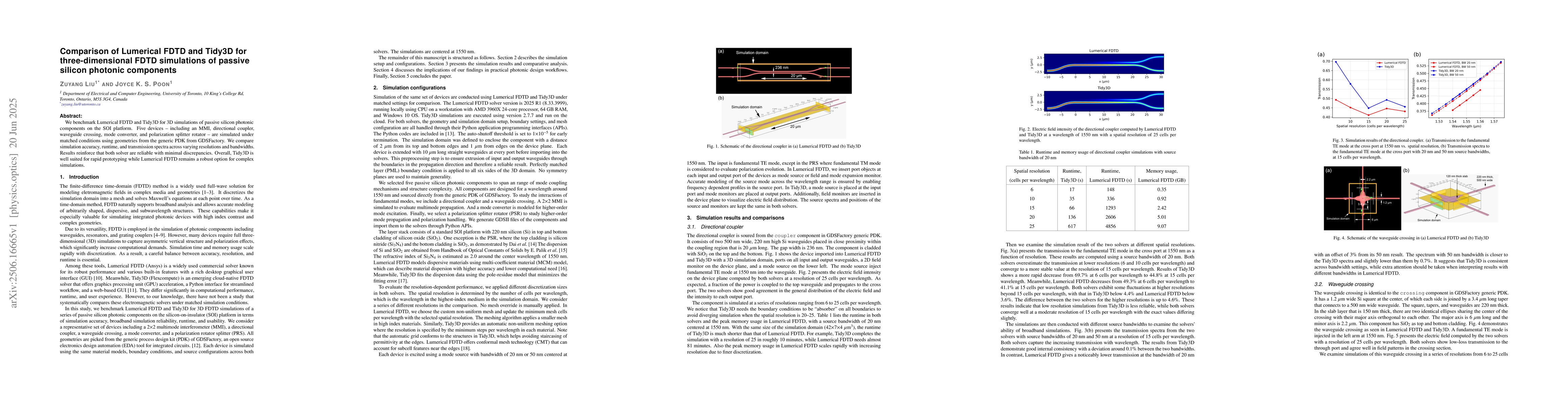 Thumbnail for Comparison of Lumerical FDTD and Tidy3D for three-dimensional FDTD
  simulations of passive silicon photonic components
