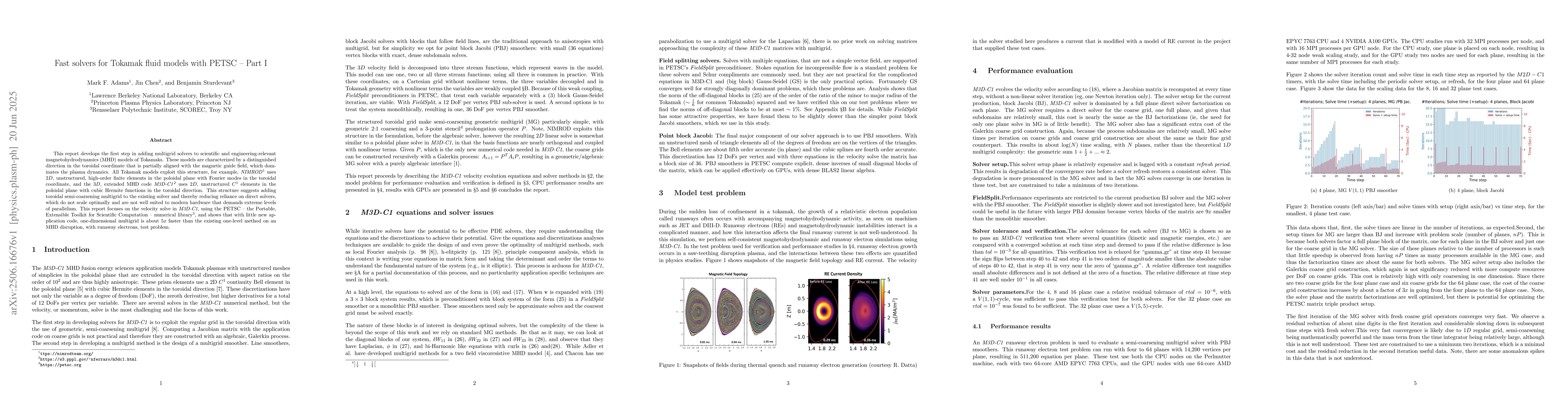 Thumbnail for Fast solvers for Tokamak fluid models with PETSC -- Part I