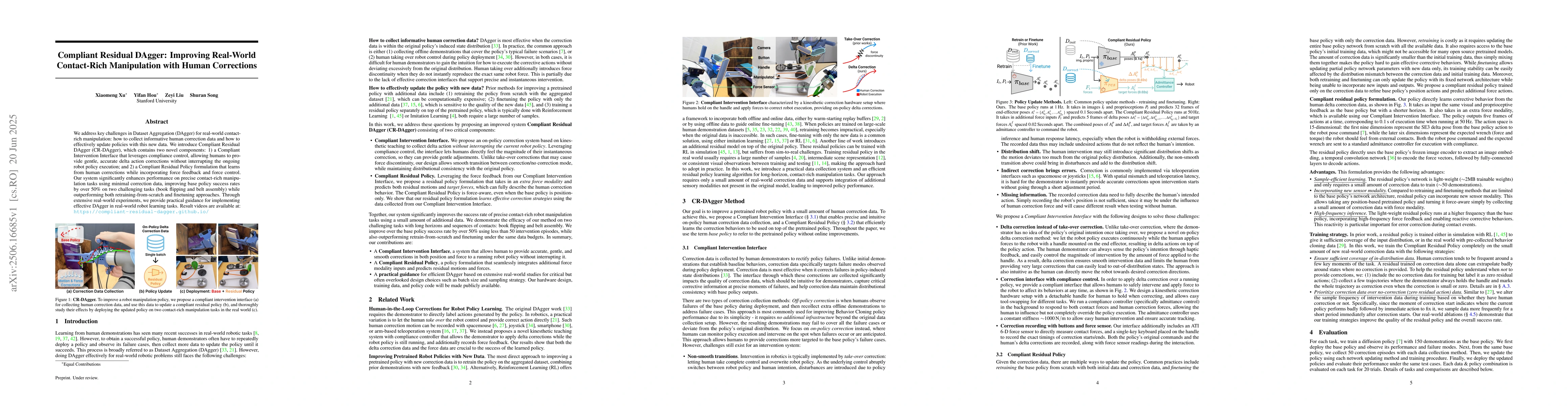 Thumbnail for Compliant Residual DAgger: Improving Real-World Contact-Rich
  Manipulation with Human Corrections