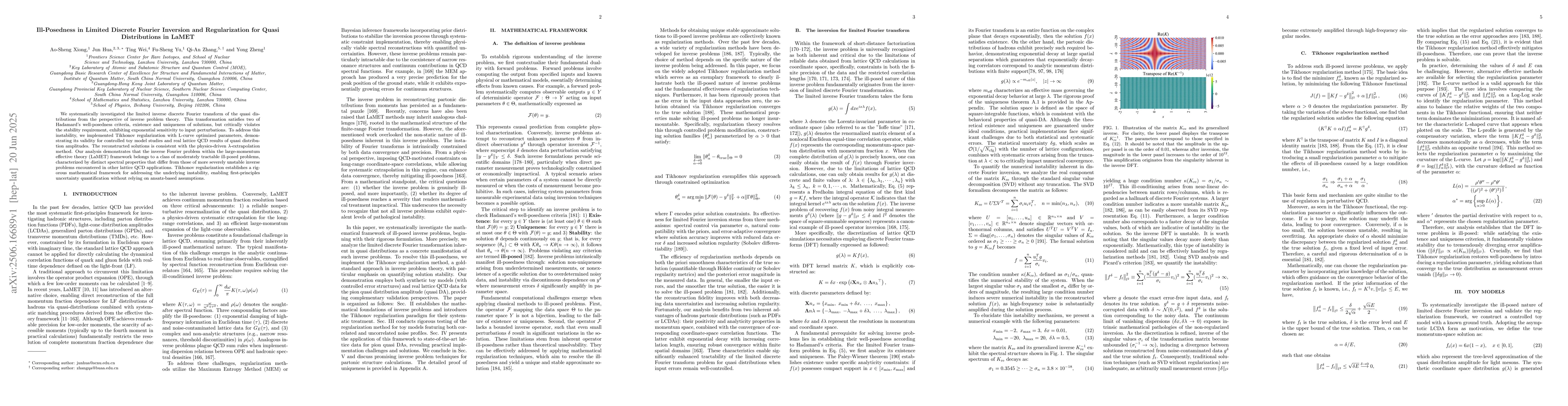 Thumbnail for Ill-Posedness in Limited Discrete Fourier Inversion and Regularization
  for Quasi Distributions in LaMET