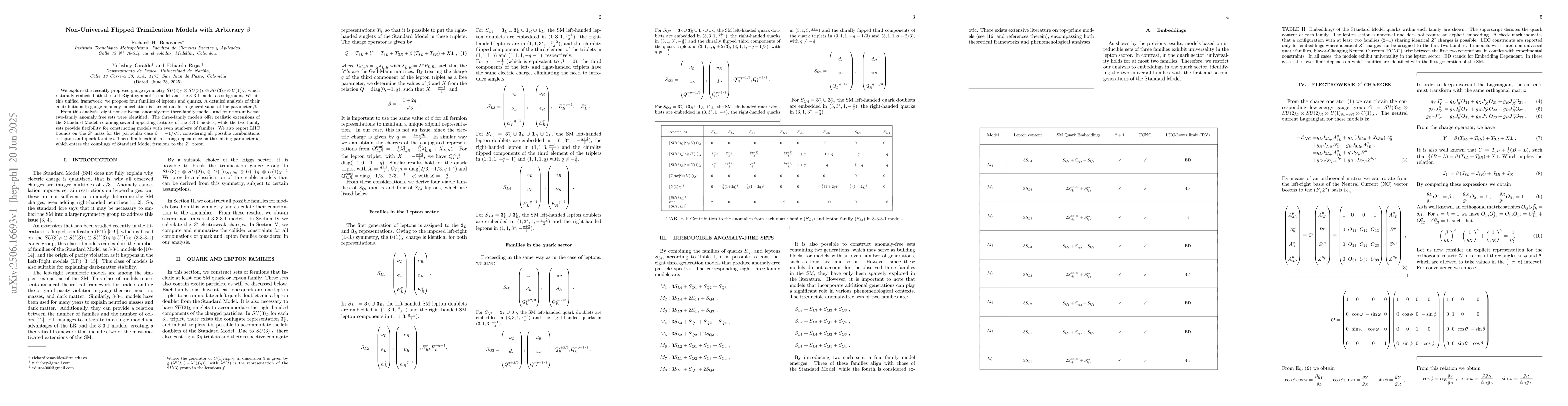 Thumbnail for Non-Universal Flipped Trinification Models with Arbitrary $β$