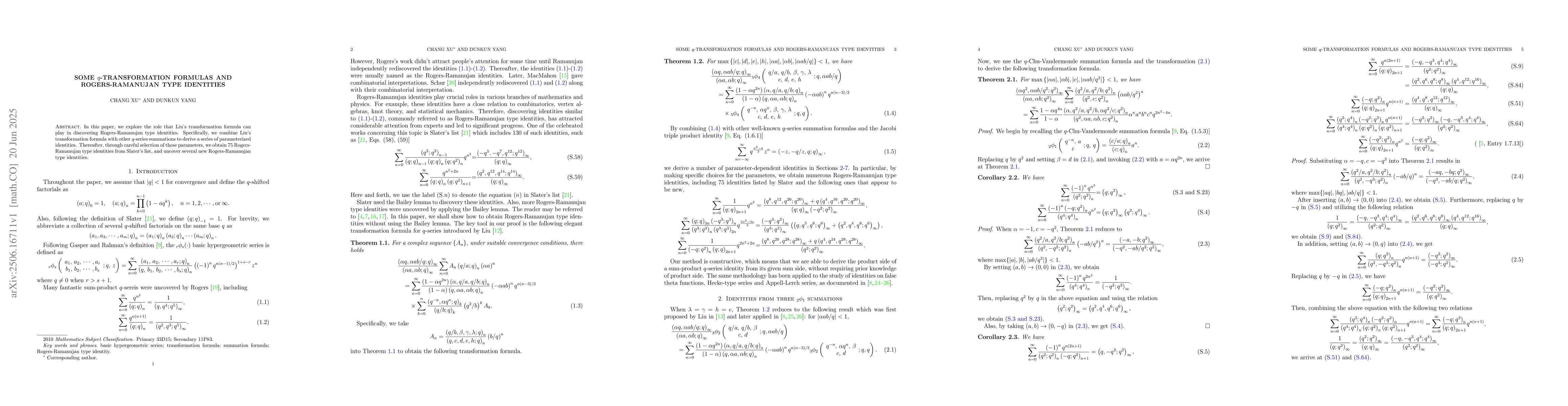Thumbnail for Some $q$-transformation formulas and Rogers-Ramanujan type identities