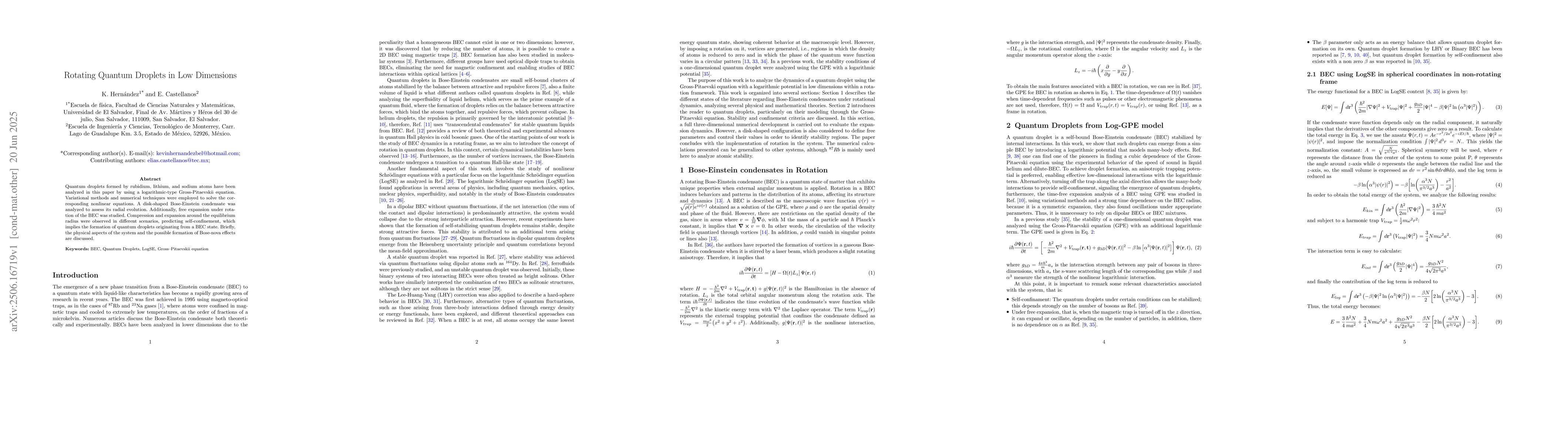 Thumbnail for Rotating Quantum Droplets in Low Dimensions