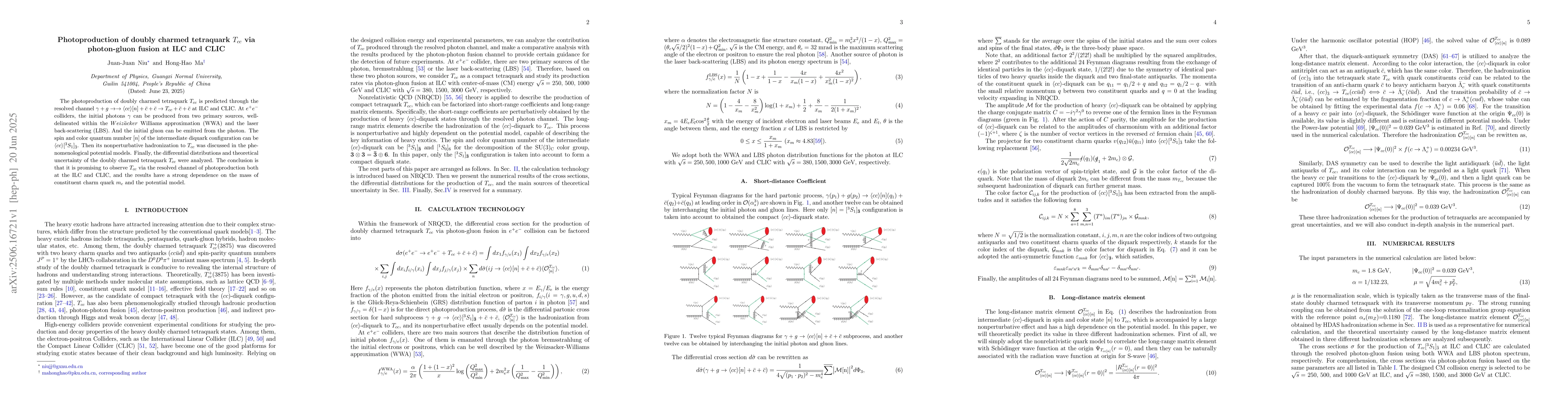 Thumbnail for Photoproduction of doubly charmed tetraquark $T_{cc}$ via photon-gluon
  fusion at ILC and CLIC