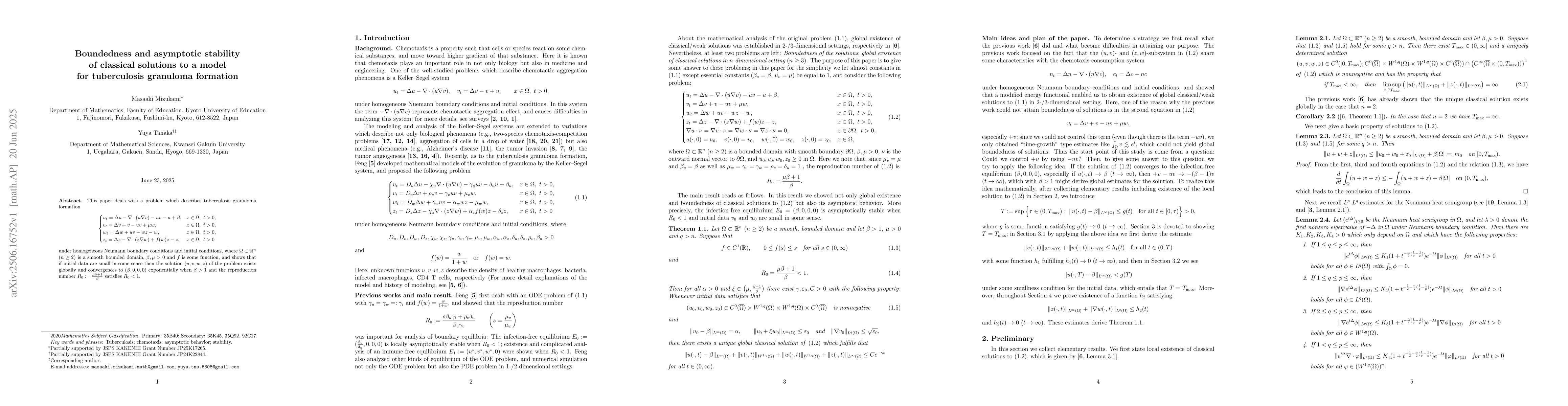 Thumbnail for Boundedness and asymptotic stability of classical solutions to a model
  for tuberculosis granuloma formation