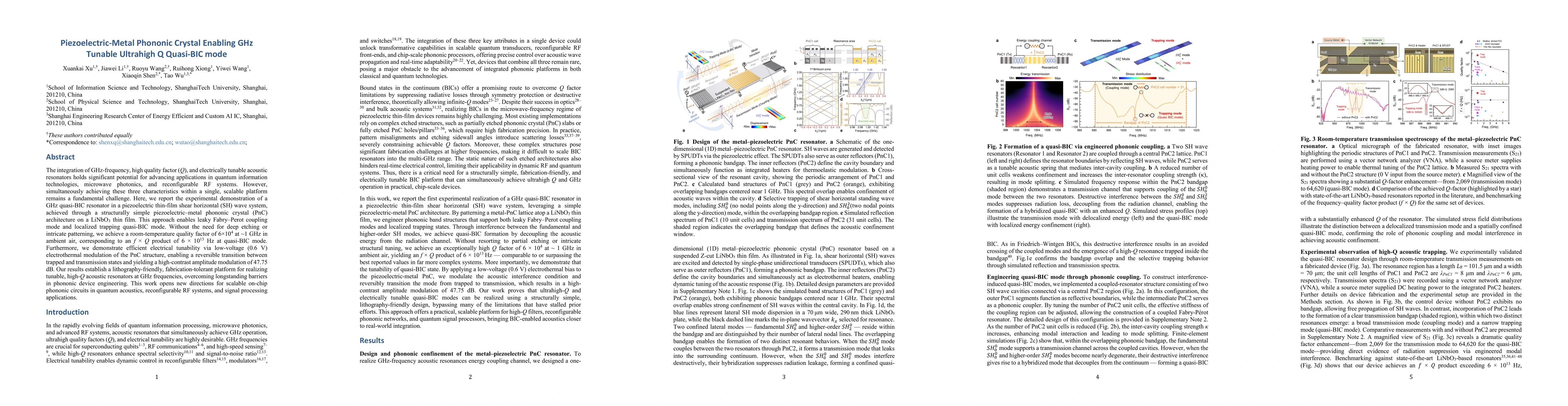 Thumbnail for Piezoelectric-Metal Phononic Crystal Enabling GHz Tunable Ultrahigh $Q$
  Quasi-BIC mode