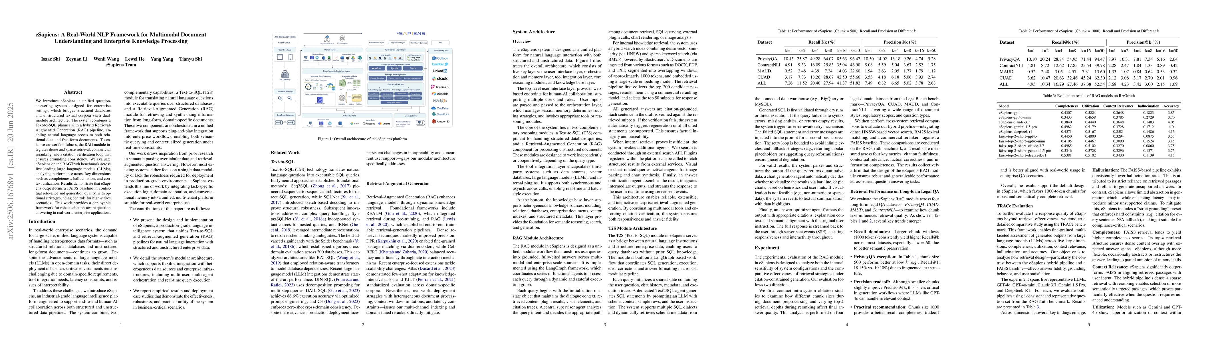 Thumbnail for eSapiens: A Real-World NLP Framework for Multimodal Document
  Understanding and Enterprise Knowledge Processing