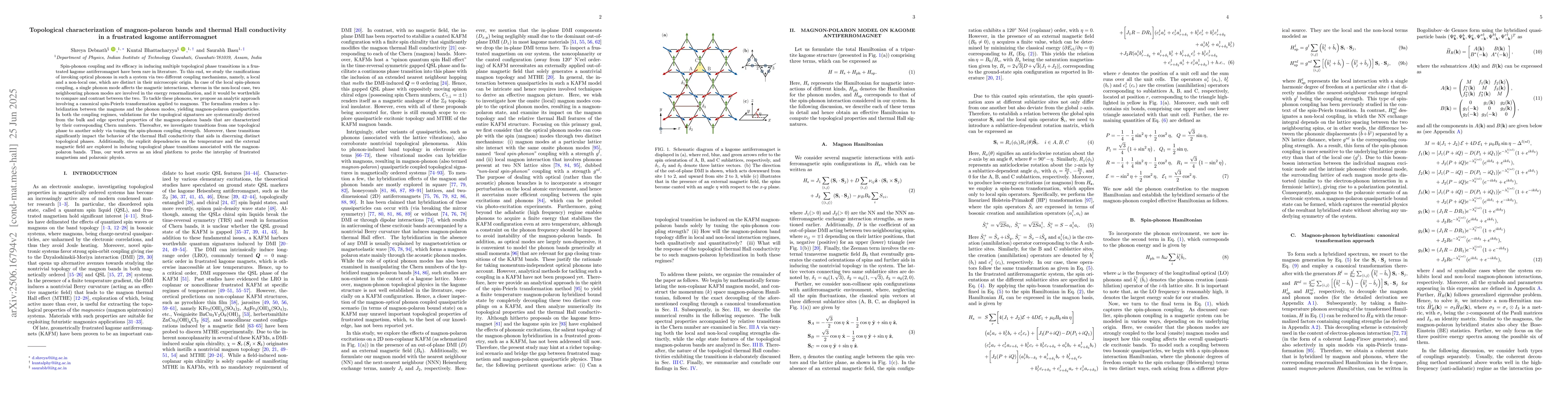 Thumbnail for Topological characterization of magnon-polaron bands and thermal Hall
  conductivity in a frustrated kagome antiferromagnet
