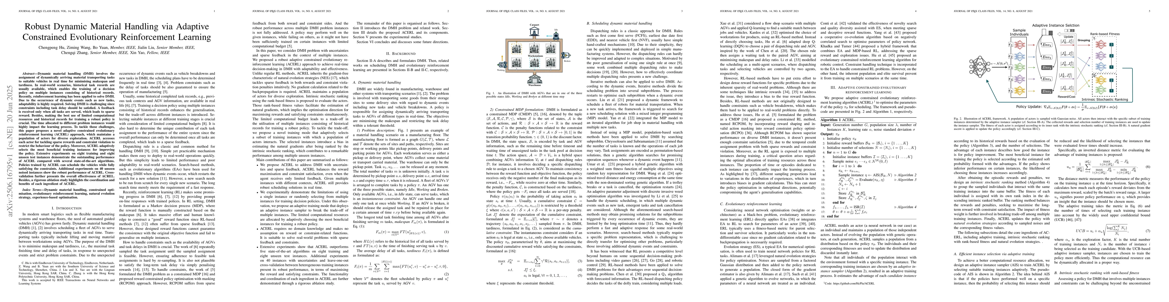 Thumbnail for Robust Dynamic Material Handling via Adaptive Constrained Evolutionary
  Reinforcement Learning
