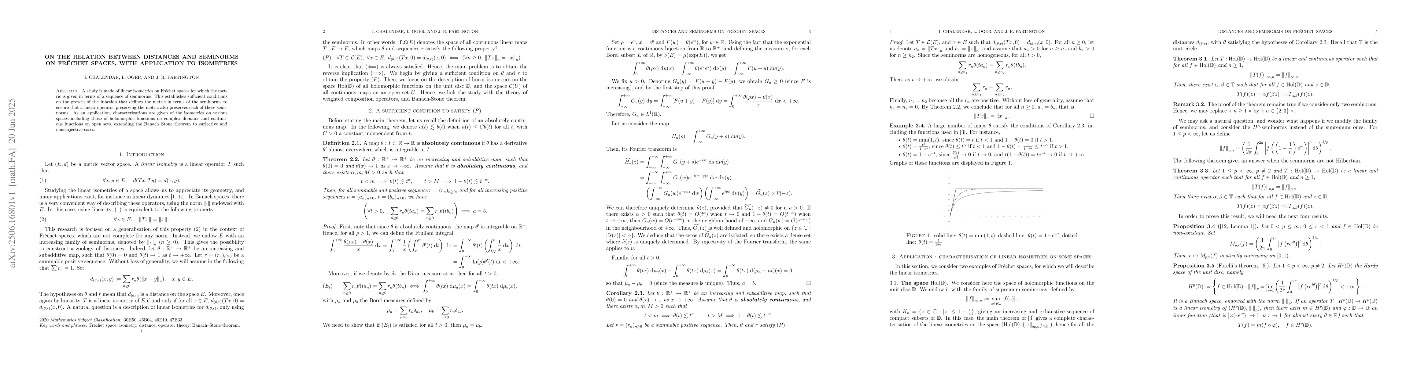 Thumbnail for On the relation between distances and seminorms on Fréchet spaces,
  with application to isometries
