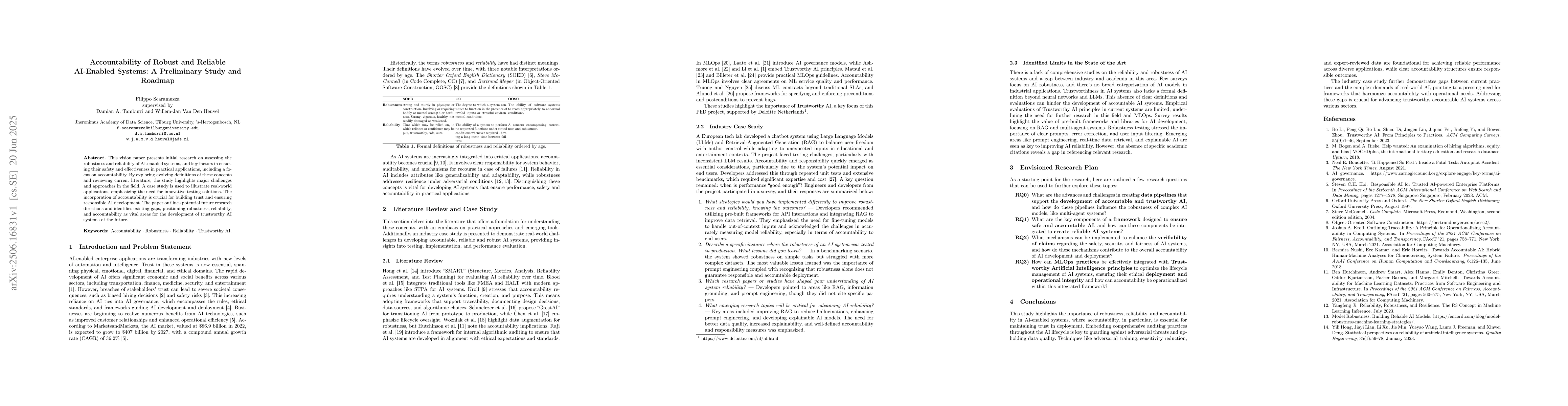 Thumbnail for Accountability of Robust and Reliable AI-Enabled Systems: A Preliminary
  Study and Roadmap