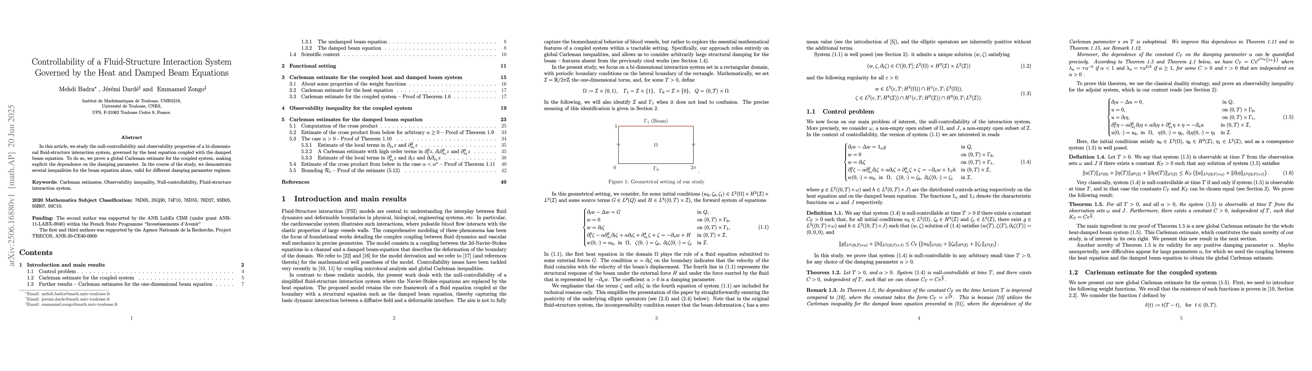 Thumbnail for Controllability of a Fluid-Structure Interaction System Governed by the
  Heat and Damped Beam Equations