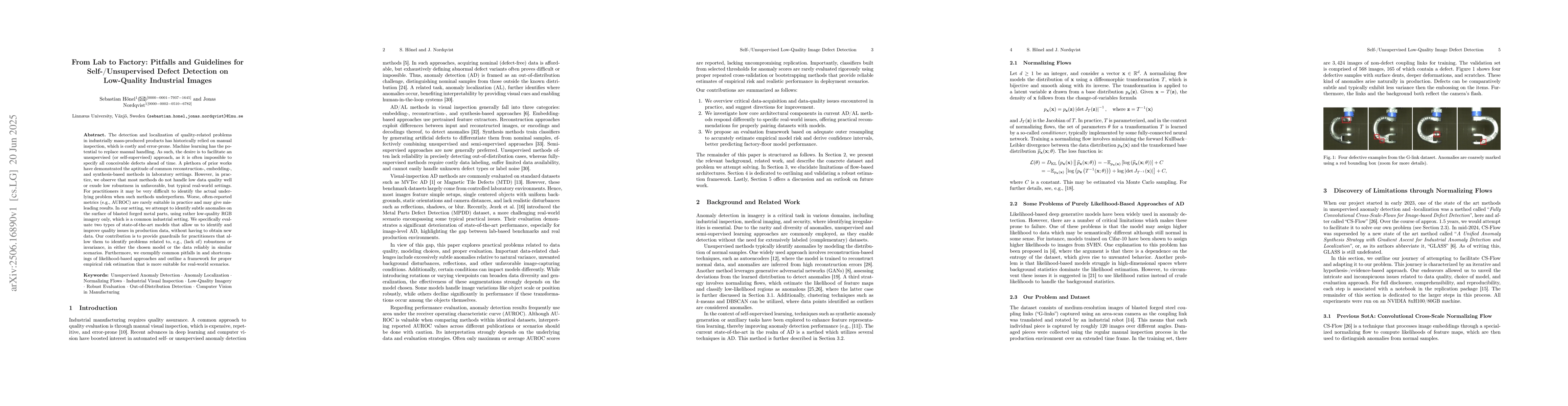 Thumbnail for From Lab to Factory: Pitfalls and Guidelines for Self-/Unsupervised
  Defect Detection on Low-Quality Industrial Images