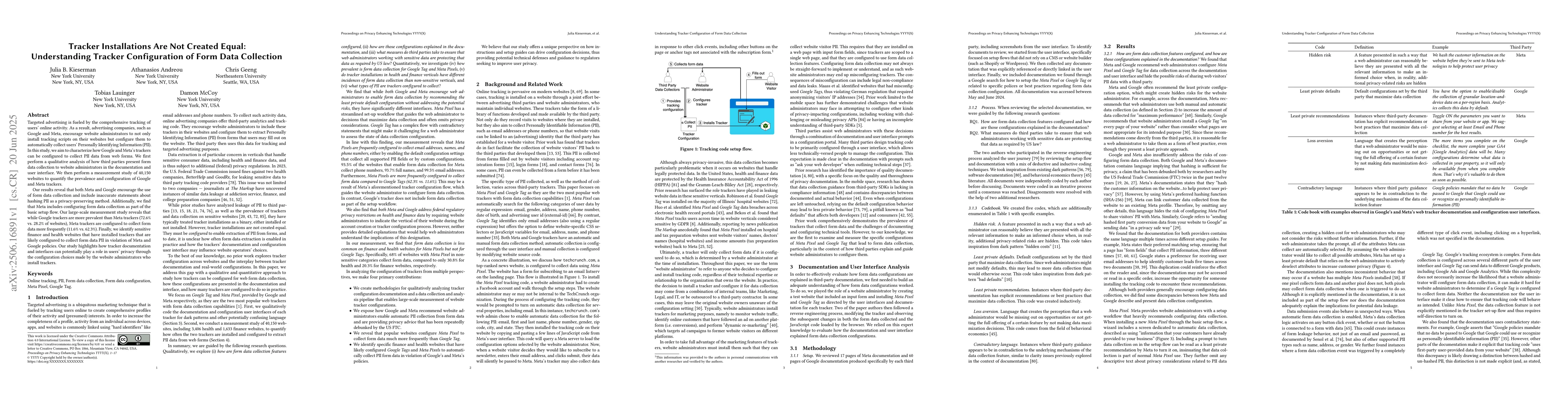 Thumbnail for Tracker Installations Are Not Created Equal: Understanding Tracker
  Configuration of Form Data Collection