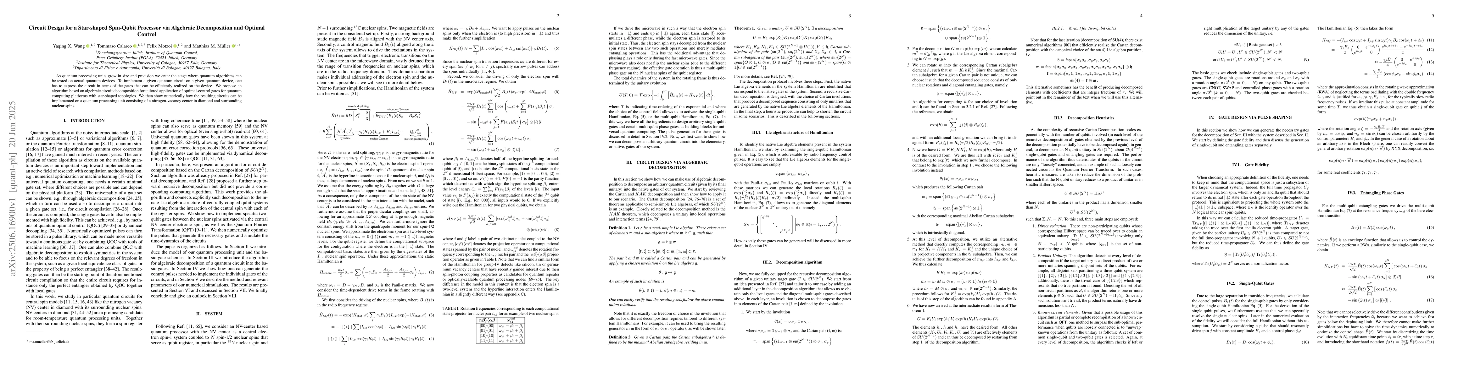 Thumbnail for Circuit Design for a Star-shaped Spin-Qubit Processor via Algebraic
  Decomposition and Optimal Control