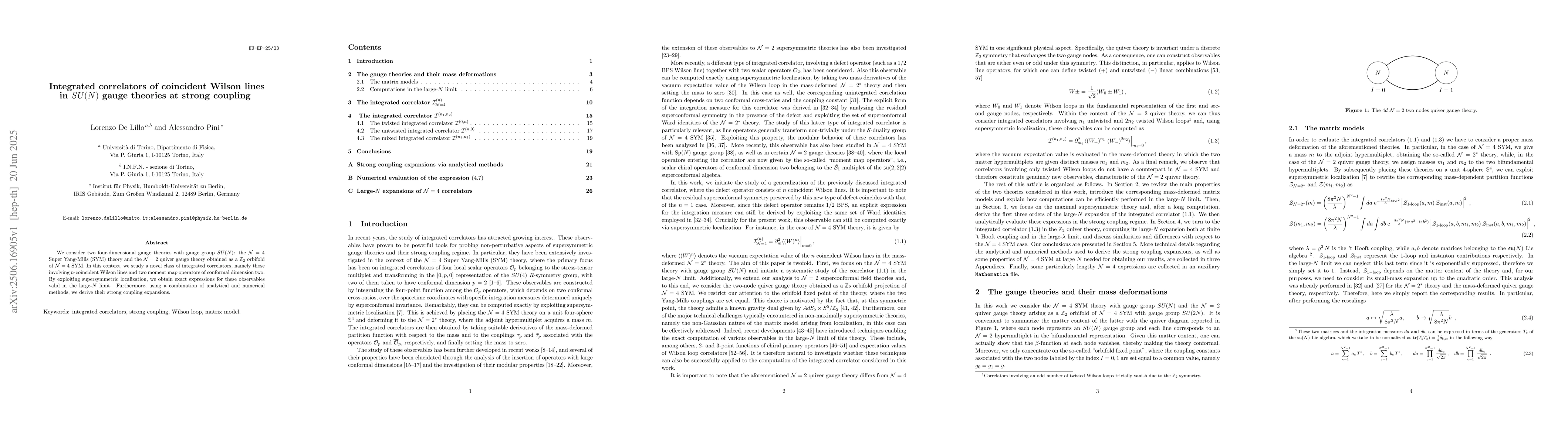 Thumbnail for Integrated correlators of coincident Wilson lines in $SU(N)$ gauge
  theories at strong coupling