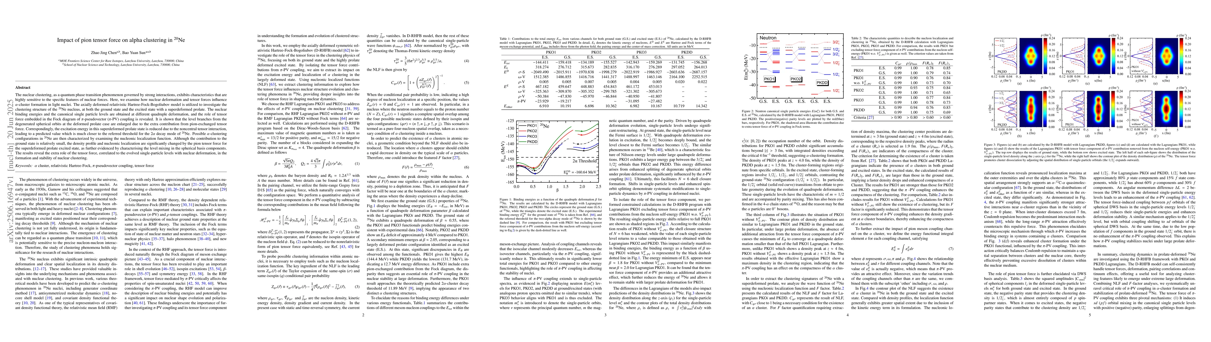 Thumbnail for Impact of pion tensor force on alpha clustering in $^{20}$Ne