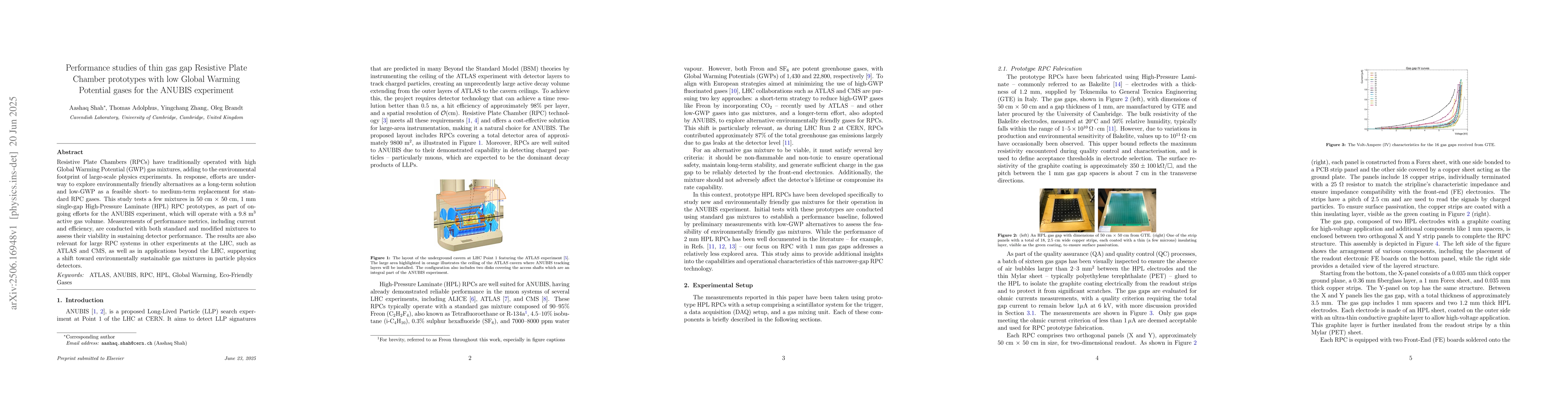 Thumbnail for Performance studies of thin gas gap Resistive Plate Chamber prototypes
  with low Global Warming Potential gases for the ANUBIS experiment
