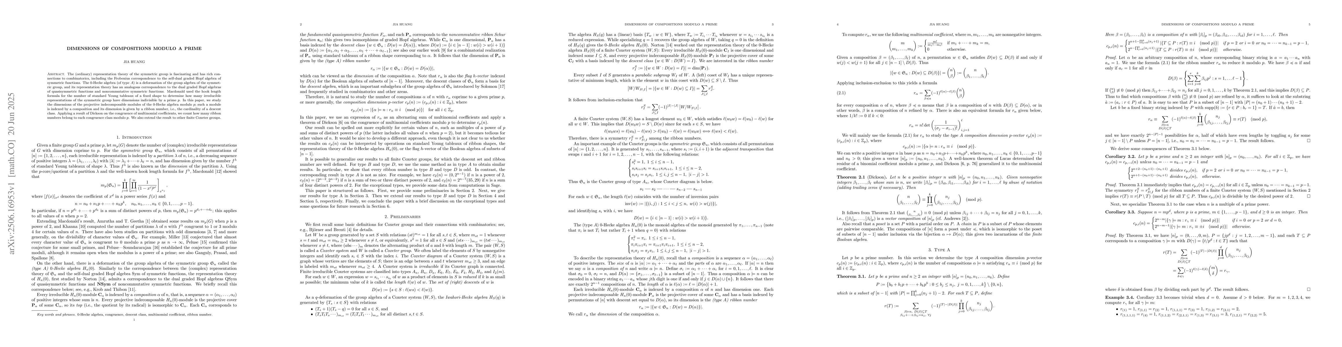 Thumbnail for Dimensions of compositions modulo a prime
