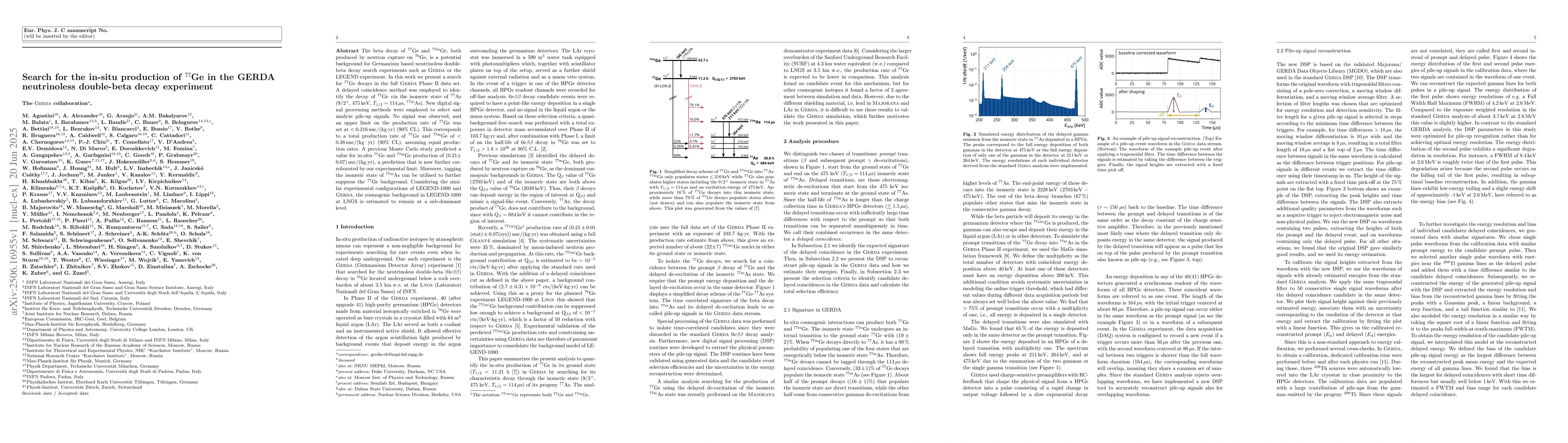Thumbnail for Search for the in-situ production of $^{77}$Ge in the GERDA neutrinoless
  double-beta decay experiment
