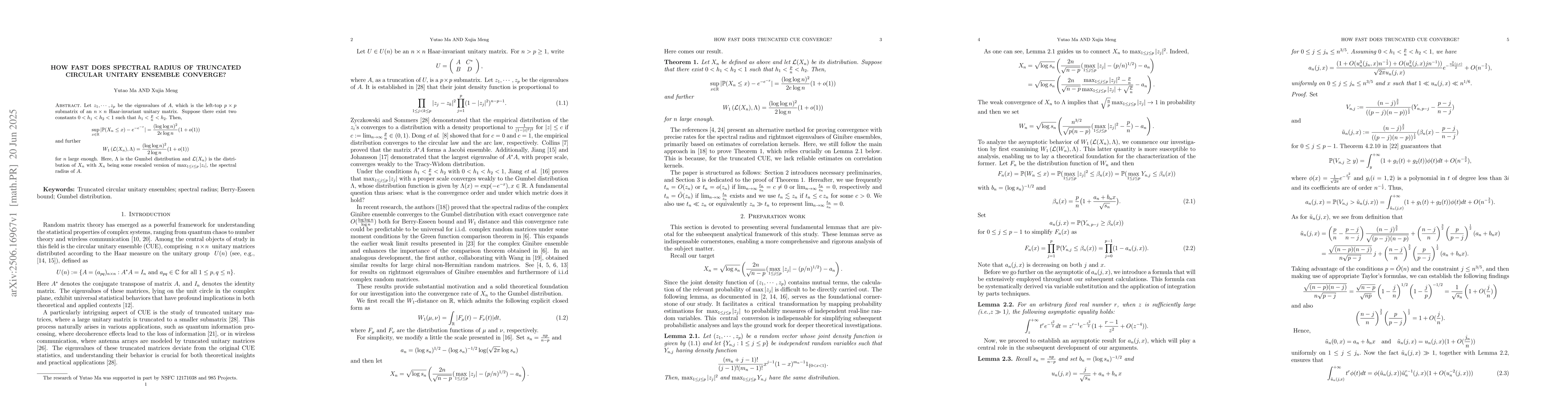 Thumbnail for How fast does spectral radius of truncated circular unitary ensemble
  converge?
