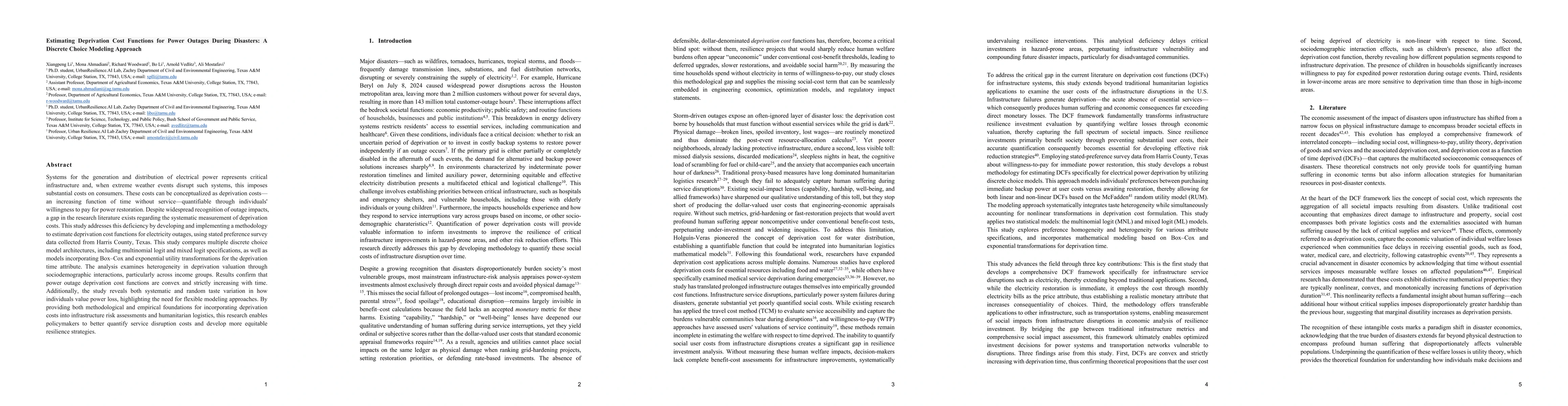 Thumbnail for Estimating Deprivation Cost Functions for Power Outages During
  Disasters: A Discrete Choice Modeling Approach