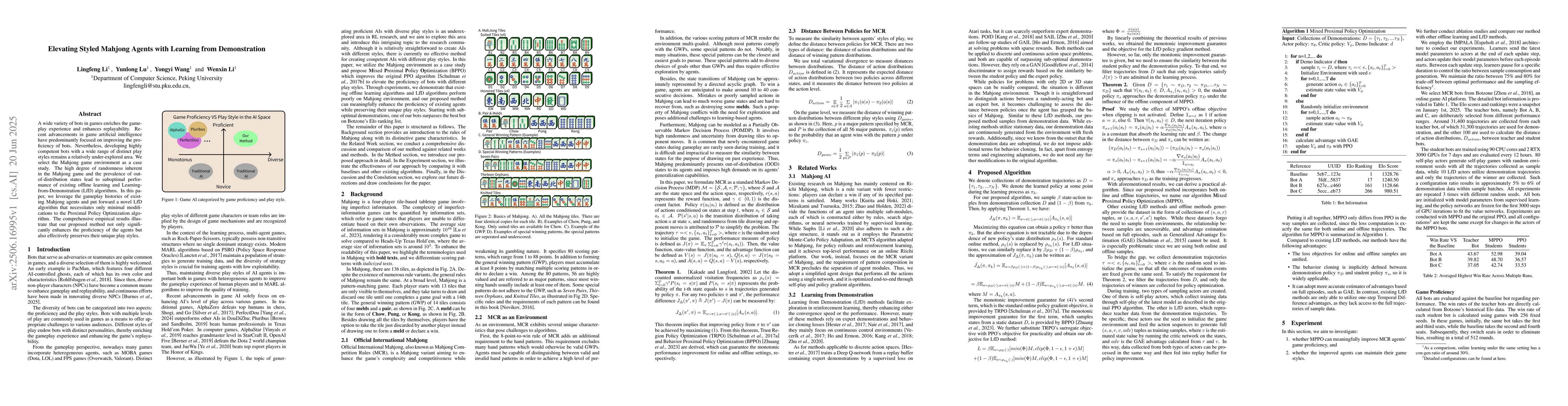 Thumbnail for Elevating Styled Mahjong Agents with Learning from Demonstration