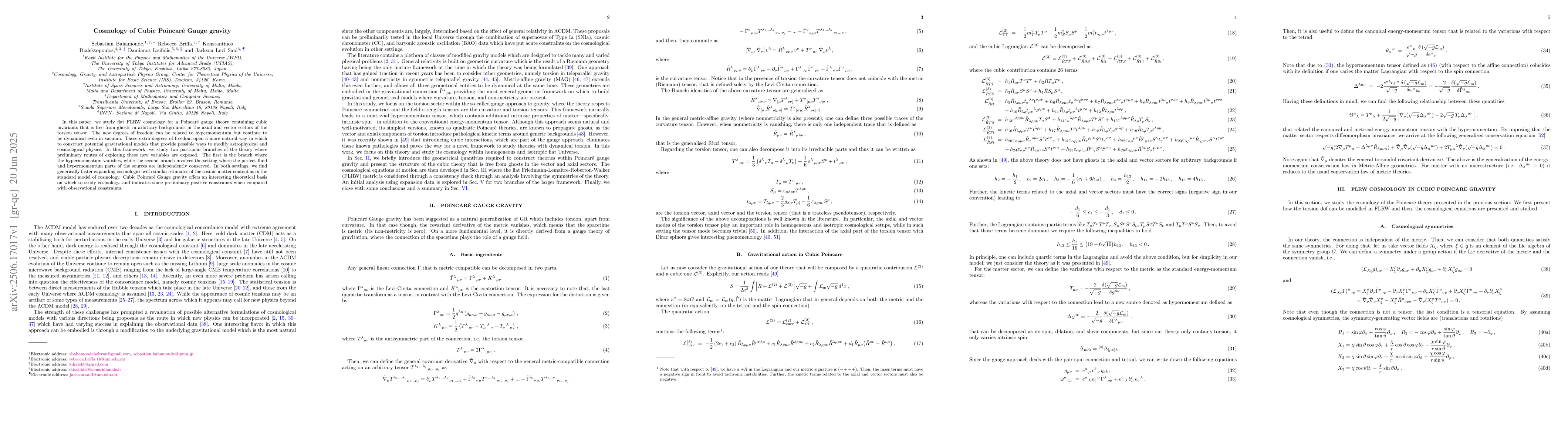 Thumbnail for Cosmology of Cubic Poincaré Gauge gravity